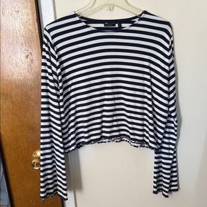 Navy and White Striped Long Sleeve Top